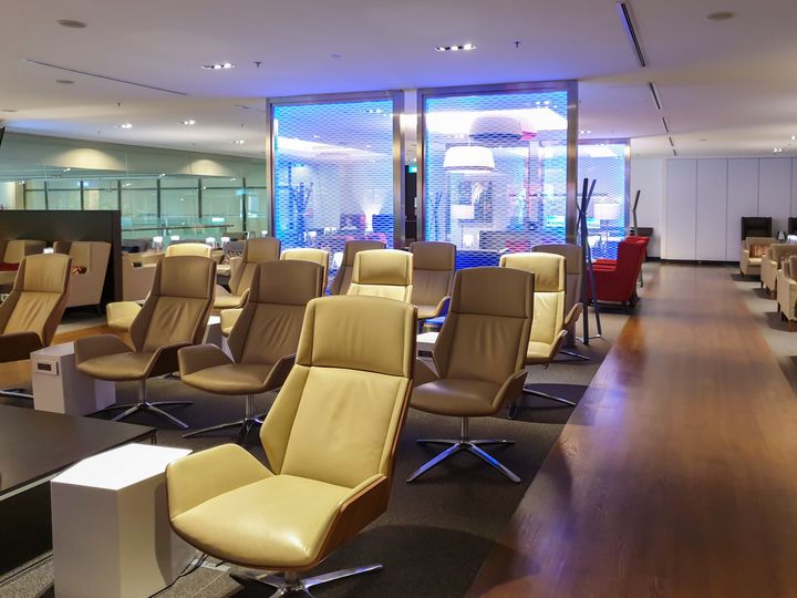 TV Lounge seating at the British Airways Singapore Lounge